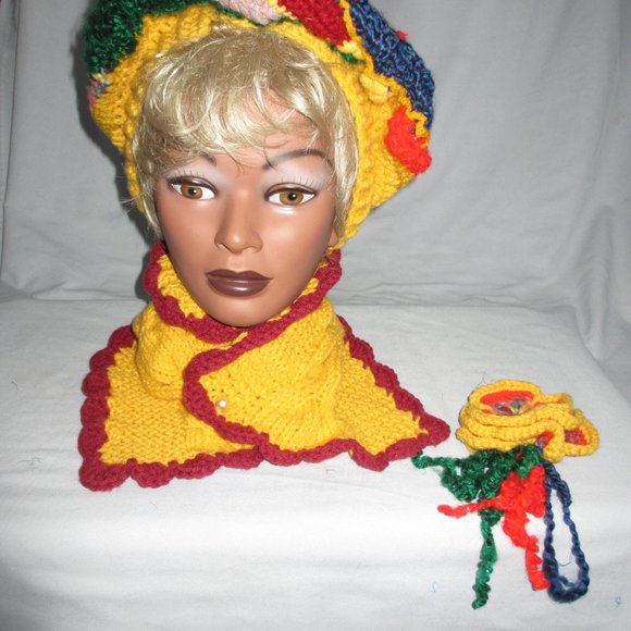 HAT Crochet NEW 2 PC SET Handmade Hat Size 20"-22" M SCARF Cap WOMEN`S beret - Picture 4 of 12